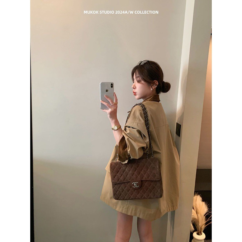 2025秋季新款高级感灯芯绒拼接风衣外套女中长款设计感宽松上衣潮|undefined