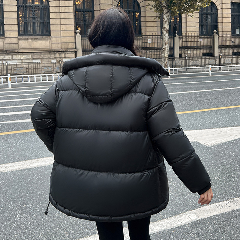 Productos europeos de invierno de algodón negro dorado nuevo estilo de moda delgado ocio suelto pequeño chaqueta con capuzas gruesas image 5