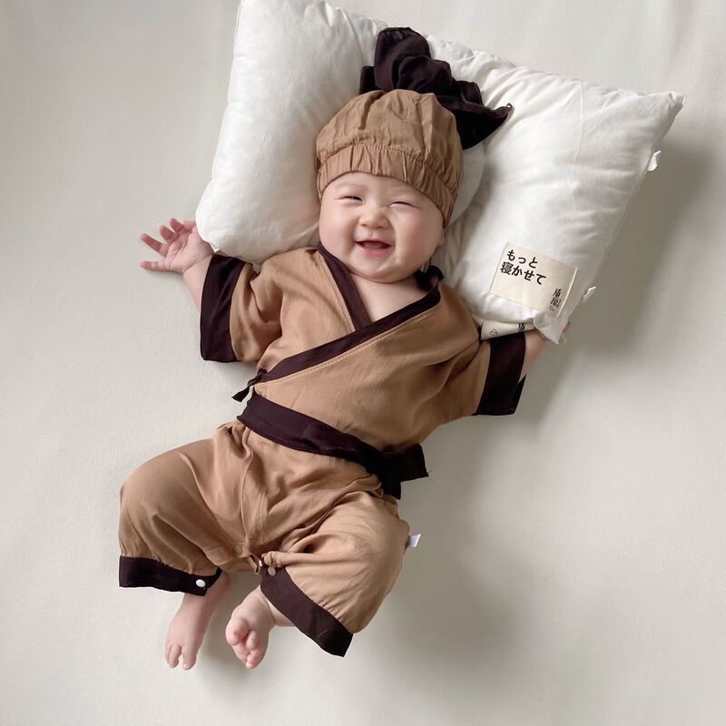 ベビー夏薄手ジャンプスーツ子供中国風半袖漢服ベビーインターネットセレブ洋風僧服|undefined