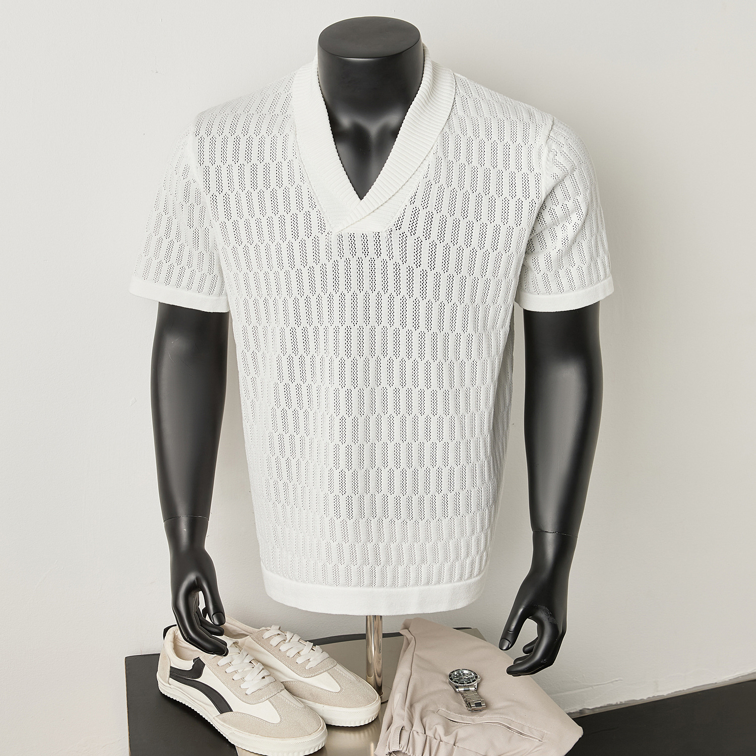 Polo camiseta de punto camiseta de manga corta hombre solapa hueco viejo estilo de negocios delgada camiseta de hielo fábrica al por mayor