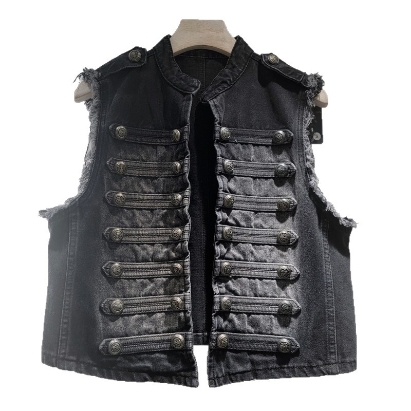 Diseño de estilo de corte estilo de moda suelto delgado de metal de construcción pesada sin mangas de collar chaqueta de mujer