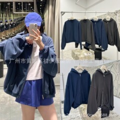 高版本~A*W重工字母印花复古做旧连帽卫衣女早秋新品宽松开衫外套