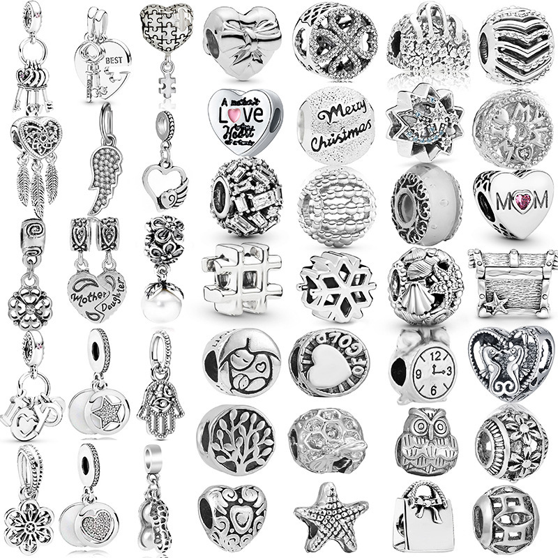 Panjia Silver Friends Heart and Key String Beads Bracelet Necklace DIY Accessories Pendant Beads