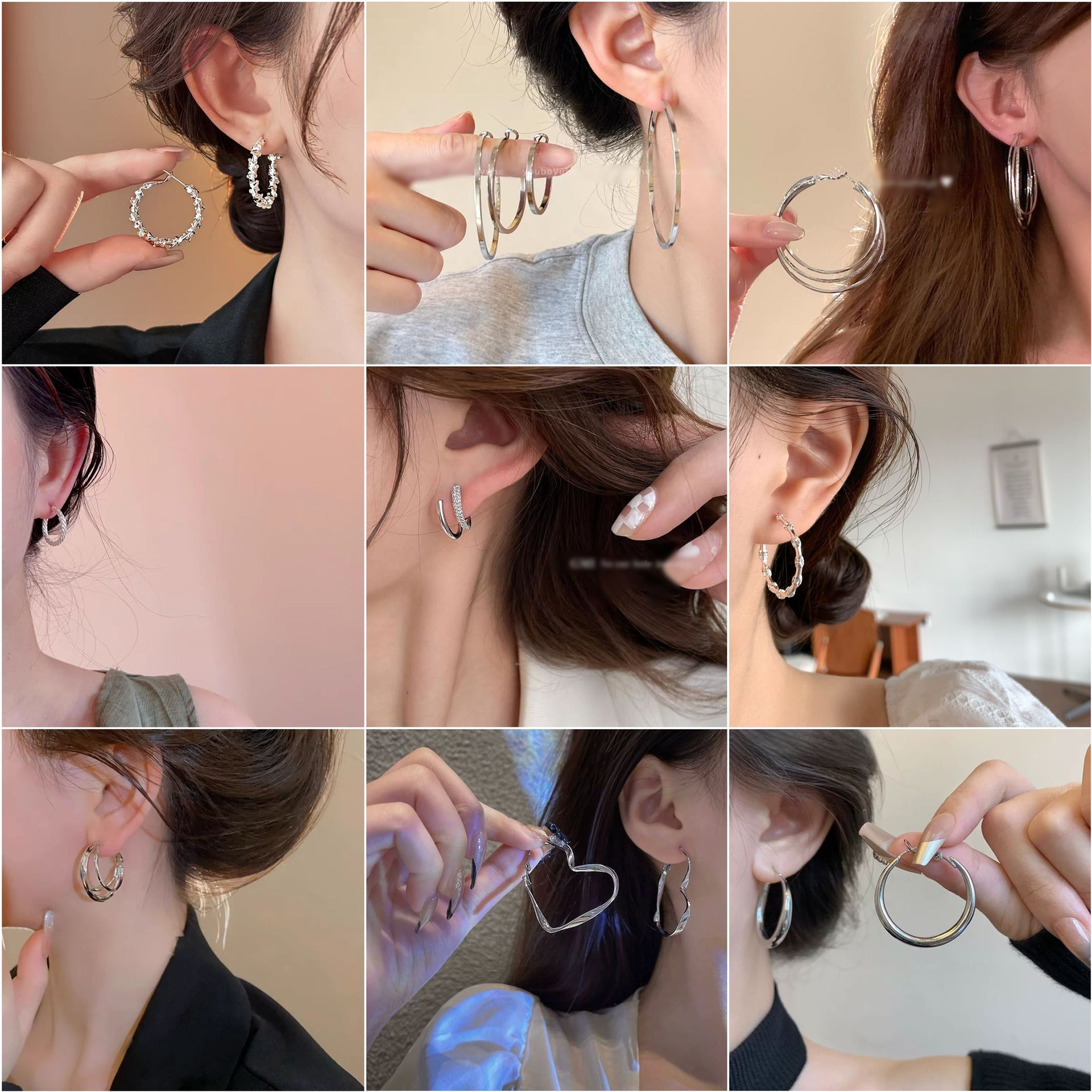 Classic French-Style Metallic Silver Exaggerated Large Hoop Earrings for Women, Light Luxury with a High-End Feel, Elegant Circle Hoop Earrings