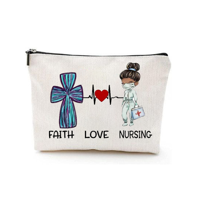 Bolso cosmético de la enfermera especial transfronteriza regalo bolso de la enfermera de la cremallera impermeable bolsa de almacenamiento bolsa de cosméticos de lino regalo de la enfermera