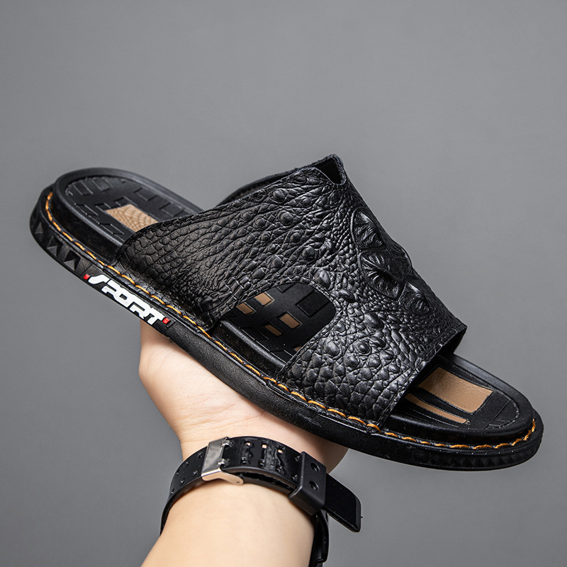 Cross-Border Large Size Men's Flip-Flops Hand-Sewn Crocodile Pattern Casual Sandals Summer New Open-Toe Beach Shoes Cross-Border Large Size Men's Flip-Flops Hand-Sewn Crocodile Pattern Casual Sandals Summer New Open-Toe Beach Shoes