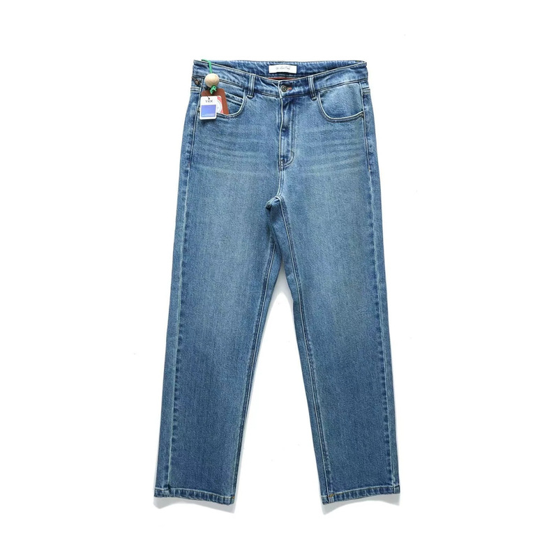 Simple men's denim trousers, high-waisted straight cut, washed, durable, suitable for commuting and casual wear Simple men's denim trousers, high-waisted straight cut, washed, durable, suitable for commuting and casual wear