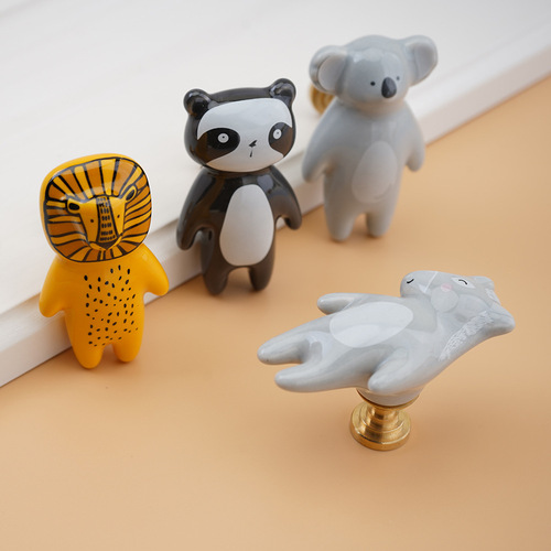 Floral and Small Town Brass Ceramic Handles Cartoon Animal Wardrobe Cabinet Shoe Cabinet Storage Cabinet Handles Fox Lion