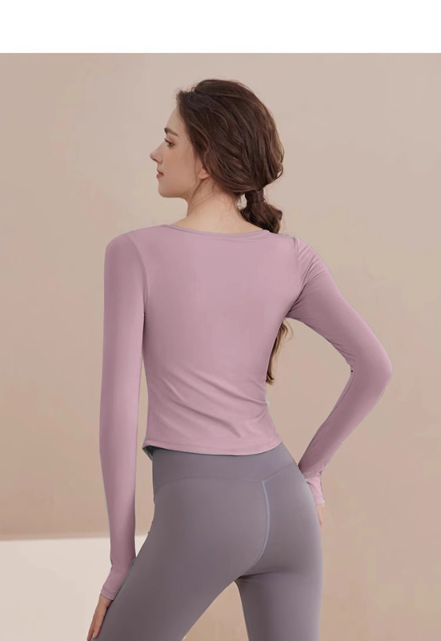 Slim-fit Long-sleeved Yoga Clothes For Women With Chest Pads, Pilates Tops, Fitness Clothes For Women_desvips.com