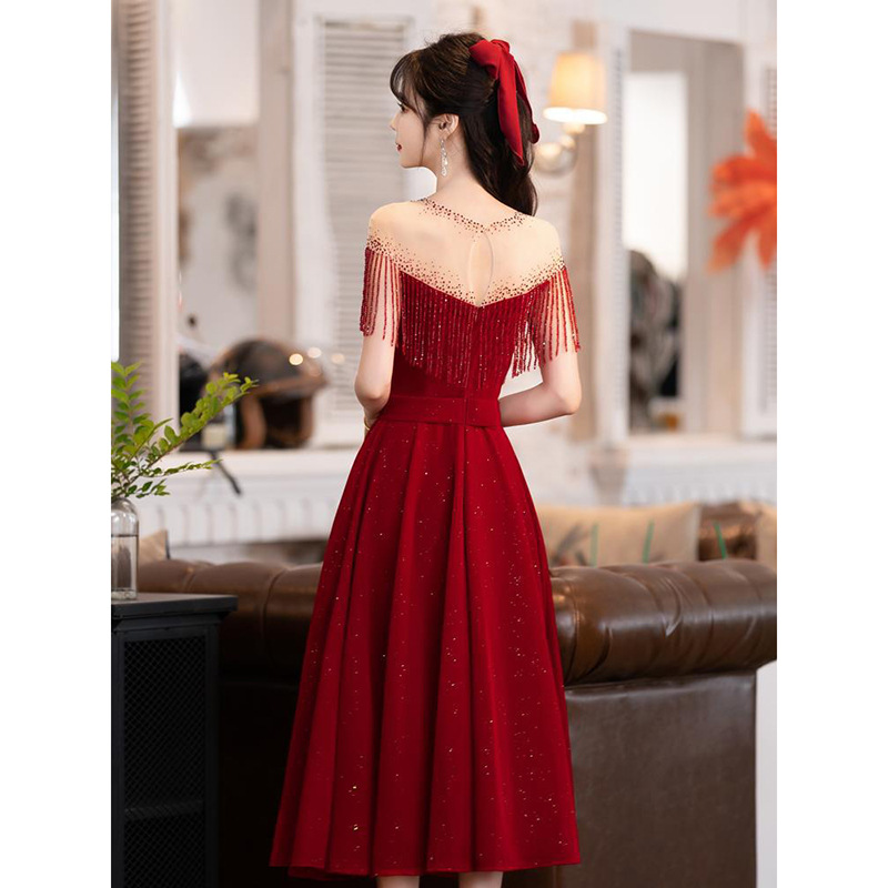 Vestido de novia color burdeos para primavera, para novias de talla pequeña, vestido de compromiso transfronterizo, vestido de noche para mujer.