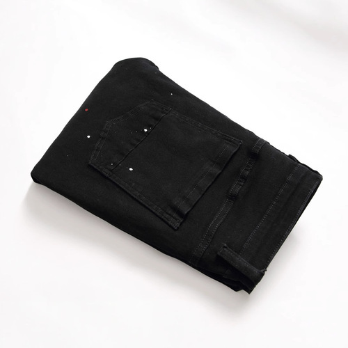 Men's Fashion Jeans, Art Specialty, Frayed, Micro-Elastic, Slim Straight Leg, Youth Style