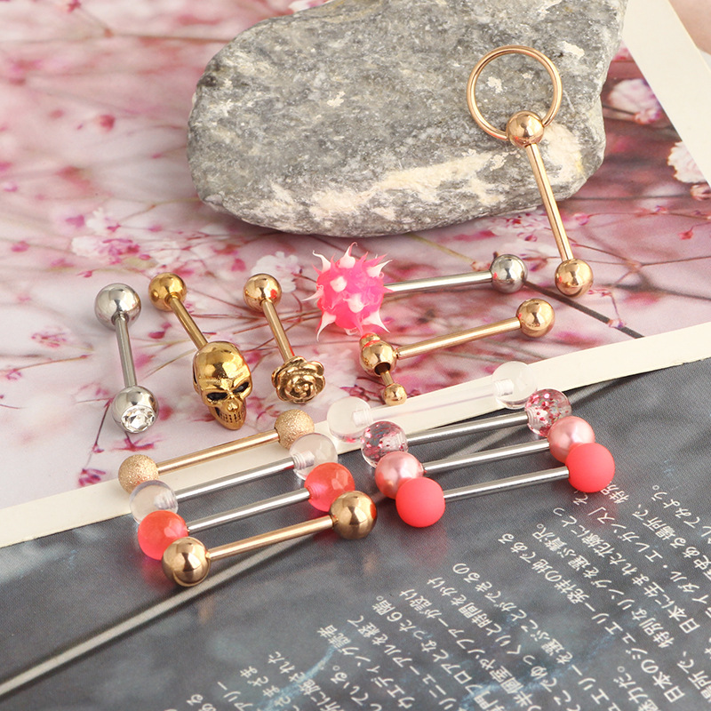 14 Piece Stainless Steel Tongue Stud Set - 4 Color Options Mixed Star Shape Straight Rod Tongue Ring Piercing Jewelry for Quick Sale detail image 7