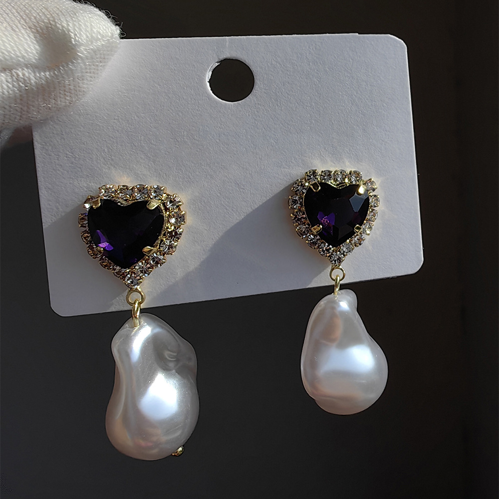 Heart Shape Pattern Women's Gender 1 Pair Original Design Heart Shape Inlay Imitation Pearl Artificial Diamond Drop Earrings