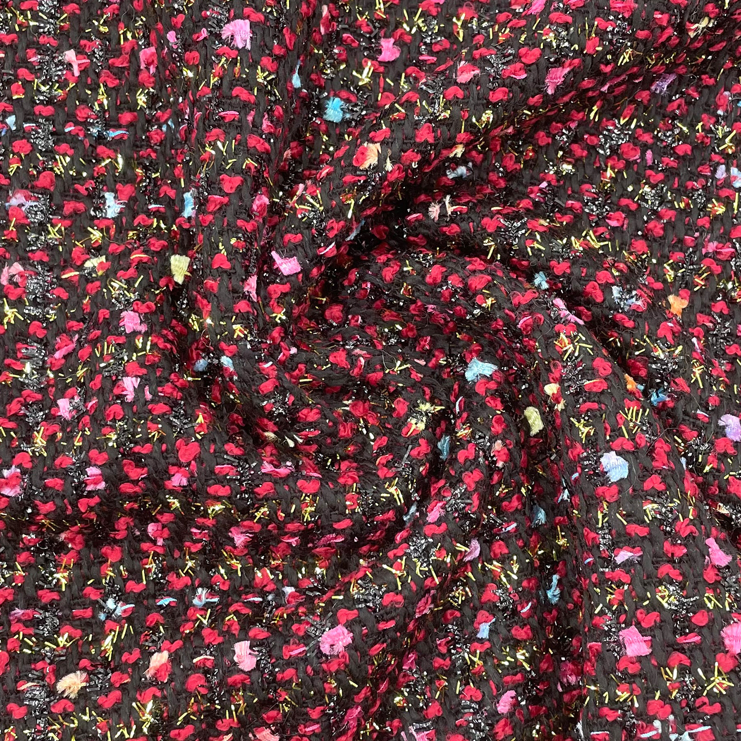 红色彩色点点小香风金线编织粗花呢面料 套装外套服装设计师布料A