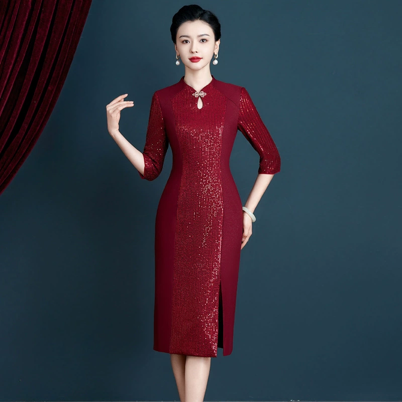 Весеннее платье новой мамы 2025 элегантное и достойное платье с блестками