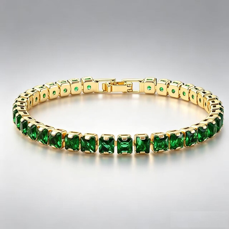 Colorful Gemstone Tennis Bracelet Women's Jewelry Retro Style Sweet Romantic Sugar Cube Geometric Shape Fashion Metal Colorful Gemstone Tennis Bracelet Women's Jewelry Retro Style Sweet Romantic Sugar Cube Geometric Shape Fashion Metal
