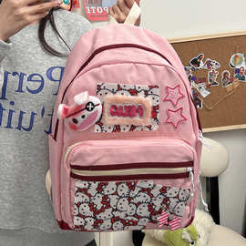 中学生书包女韩版ins粉色少女系双肩包批发森系卡通可爱KT猫背包