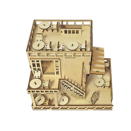 Wooden 3D architectural model creative DIY casual coffee house hand-assembled house decorations children's educational wooden house