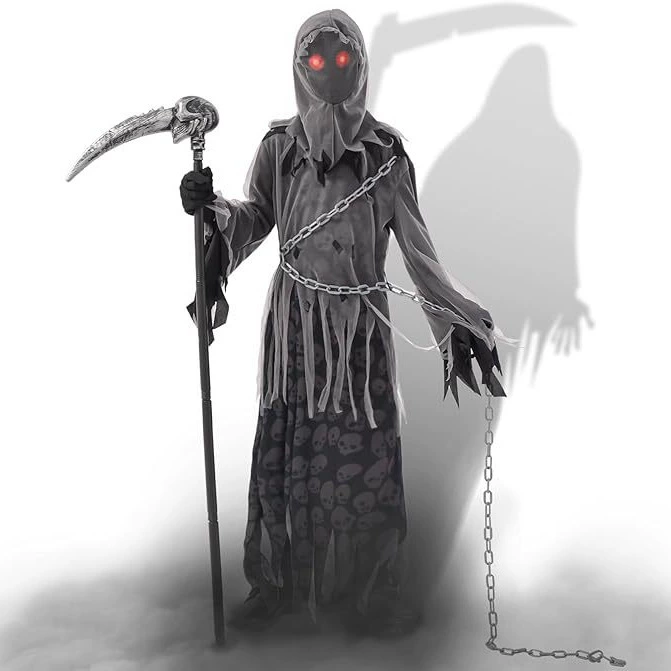 Костюм Смерти на Хэллоуин 2025 года для взрослых, таинственный ужас, костюм с косой Смерти