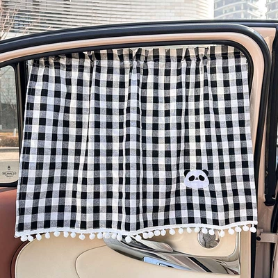 Car Sunshade Heat Insulation Privacy | Car curtains - cotton-large-plaid-curtain-black-panda