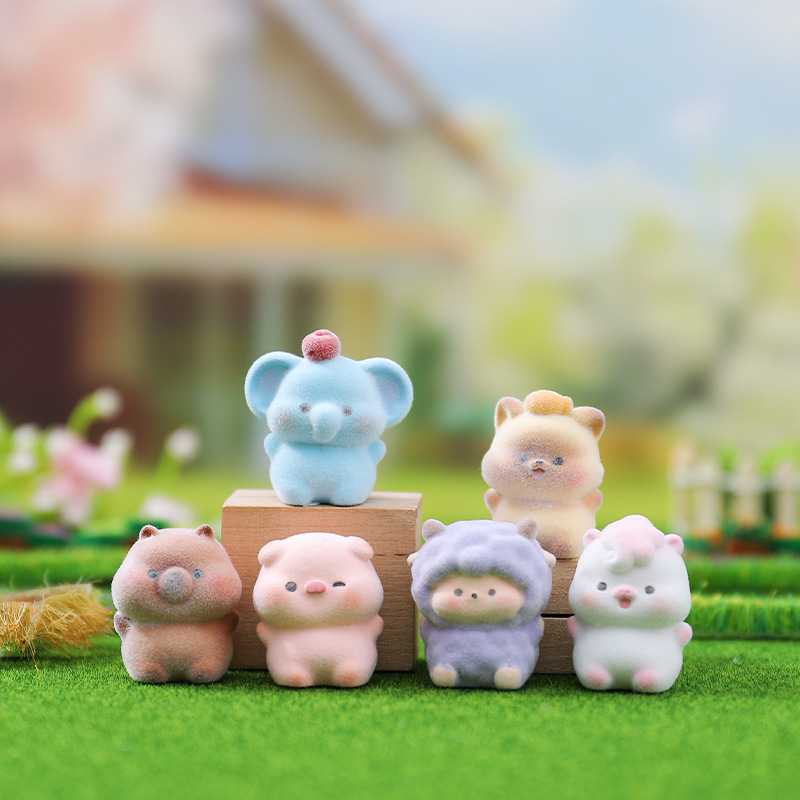 Ins Style Cute Kindergarten Mini Flocking Ornaments Cute Cartoon Animals Desktop Decoration Kidsren's Gifts Wholesale