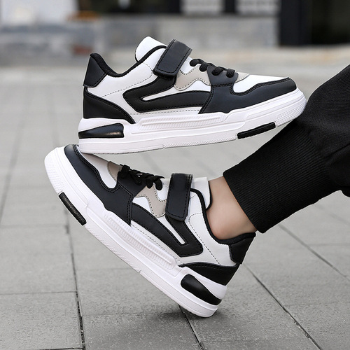 Children's Sports Shoes for Spring, Boys and Girls, Leather Panel Sneakers, Suitable for Middle Childhood, Fashionable and Casual