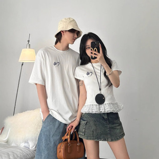 Summer Pure Cotton Short-Sleeved T-Shirt Couple Wear Lazy Style Loose Niche Design Tops for Men and Women Student Trendy Brand Class Uniforms