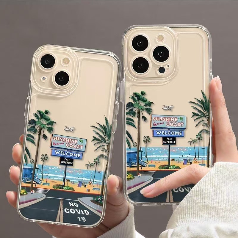 Playa romántica para iphone16promax funda para teléfono móvil transparente Apple 15 anti-caída 14pro Europa y América 13/12