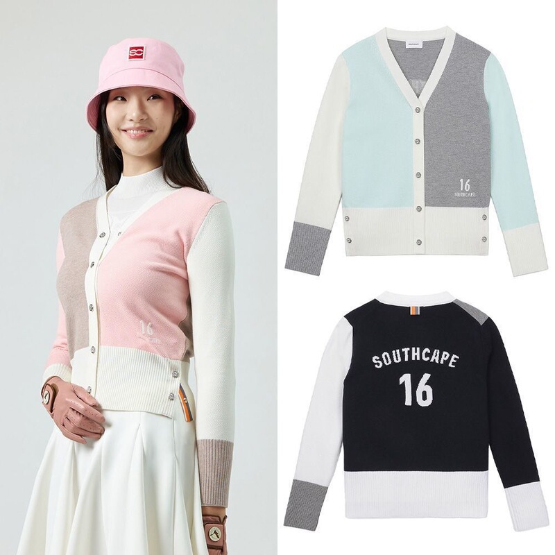 Sc Korean Fashion Knitted Cardigan Women's Golf Letter Color-Blocking Jacket Autumn and Winter Thickened Warm New Style Jacket