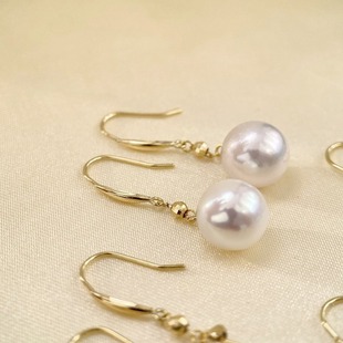 18K Gold Accessories, Light Version of Laser-Faced Beads and Ear Hooks, Versatile and Versatile, Picture with 9-10mm Pearls