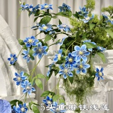 新款蓝色仿真重瓣铁线莲厂家 5头重瓣小铁线莲 婚礼外贸假花批发