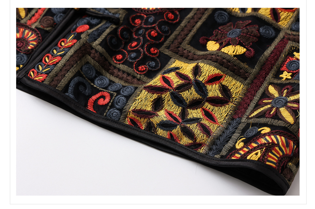 Áo gile nữ thêu họa tiết paisley phối màu cổ điển — Đen cổ điển chi tiết 7