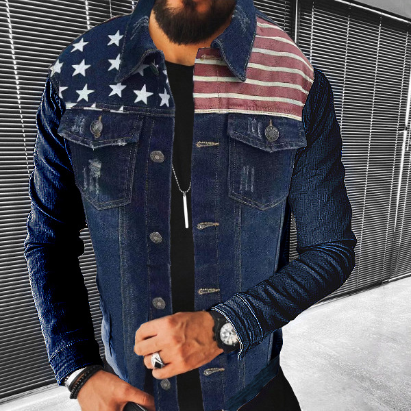 Herren Jeansjacke Mit Revers Im Dunklen Stil Für Herbst Winter_voghion.com