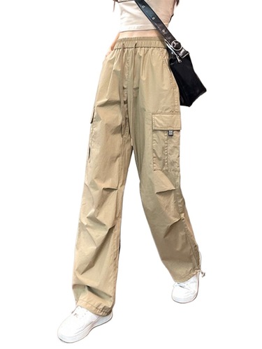 American Retro Workwear Leisure Pants for Women - Summer High-Waisted Straight Leg Tapered Ankle Pants Loose Quick-Dry Thin Model