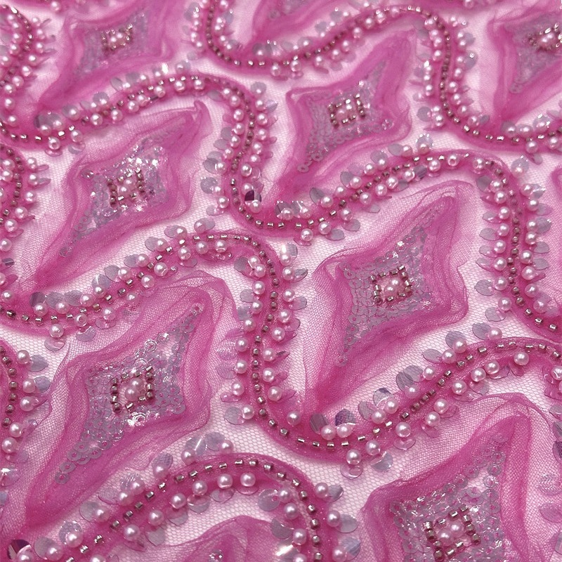 Cuadrado tridimensional geometría bordado tubo bordado tela europea y americana vestidos de fiesta de alta calidad vestido de boda tela image 5