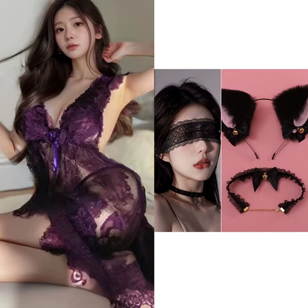 Purple sleep mask, choker
