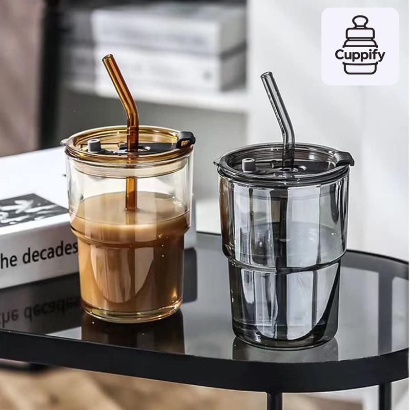 High-Quality Glass Cup with Straw, High Temperature Resistant, Light Luxury Coffee Cup, Outdoor and Home Drinking Cup, Personalized Cup High-Quality Glass Cup with Straw, High Temperature Resistant, Light Luxury Coffee Cup, Outdoor and Home Drinking Cup, Personalized Cup
