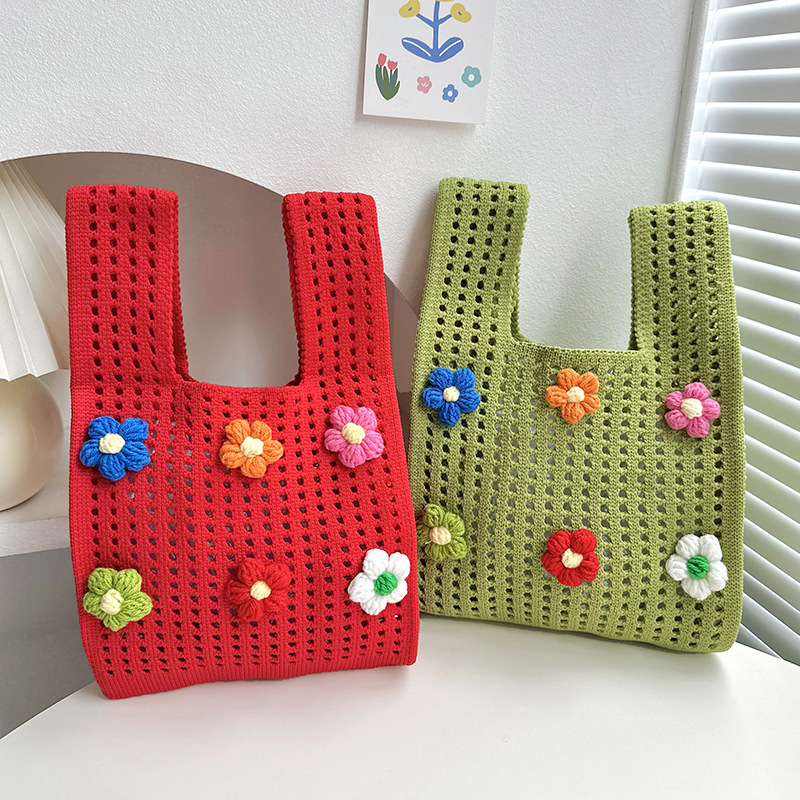 Nicho de diseño personalidad bolso ganchido para mujeres 2025 nuevo chaleco de flores bolso de jersey bolso de jersey versátil bolso