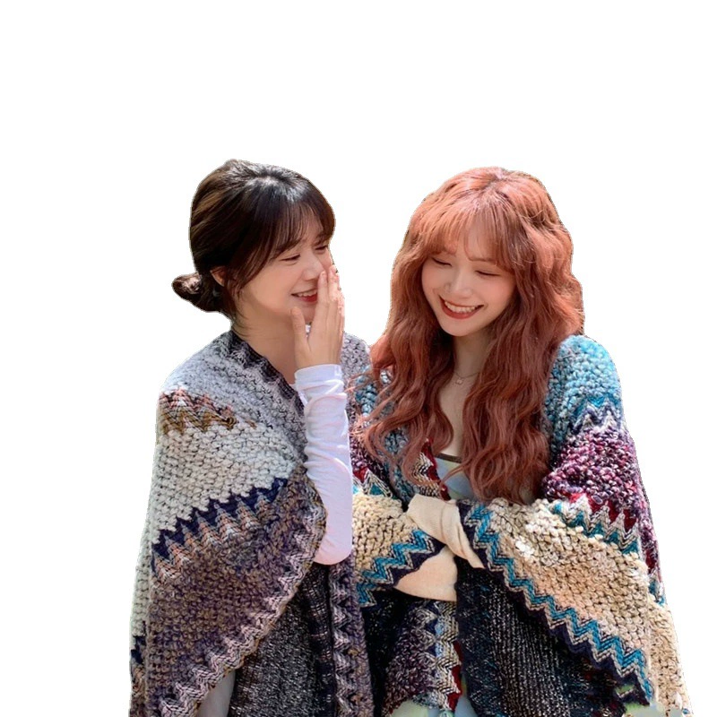 Этническое плащ-пальто, шерстяной knitted плащ, подвеска ручной работы с кисточками для путешествий