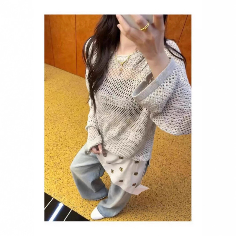 Ice Designer Loose Casual Holiday Style Cut Out Long-Sleeved Blouse Knitwear Sleeveless Vest 25 Early Autumn Style