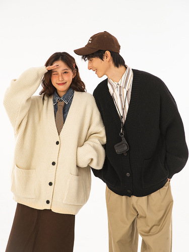 High-Quality Coarse Needle Texture Cardigan Sweater for Men and Women - New Autumn/Winter Couple Heavyweight Basic Versatile Casual Linen Jacket