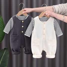 韩版婴儿衣服套装春季新款洋气婴童背带裤长袖男女宝宝春秋两件套