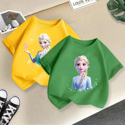  New Children's Short Sleeve Girls T-Shirts Cartoon Tops Baby Children's Clothing Children's Summer Clothes Small and Medium-sized Children