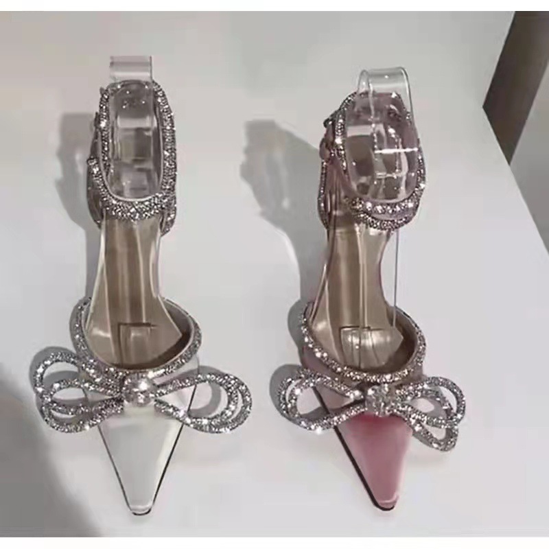 Sandali da donna estivi nuovi sandali alla moda con fiocco a punta con strass e tacchi a spillo_voghion.com