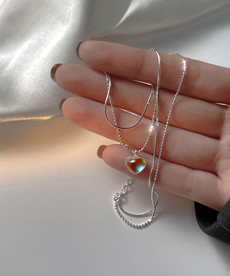 Simple Style Heart Shape Copper Inlay Moonstone Layered Necklaces display picture 5