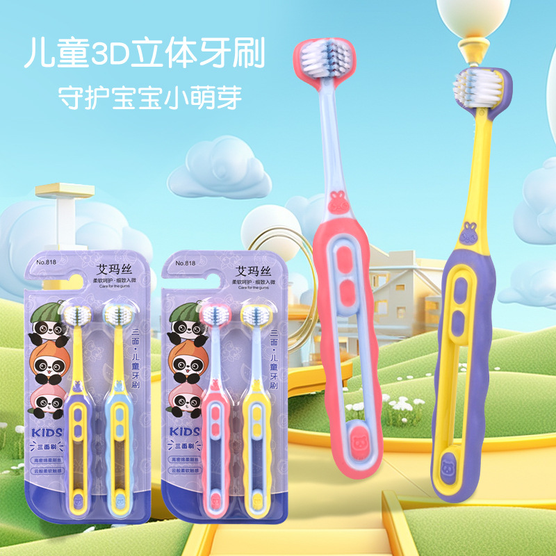 Emma's Three-Sided Baby Toothbrush, Specially Designed for Children Aged 3-12, Three-Sided Toothbrush with 3D Wrapped Soft Bristles, Ultra-Soft and Popular