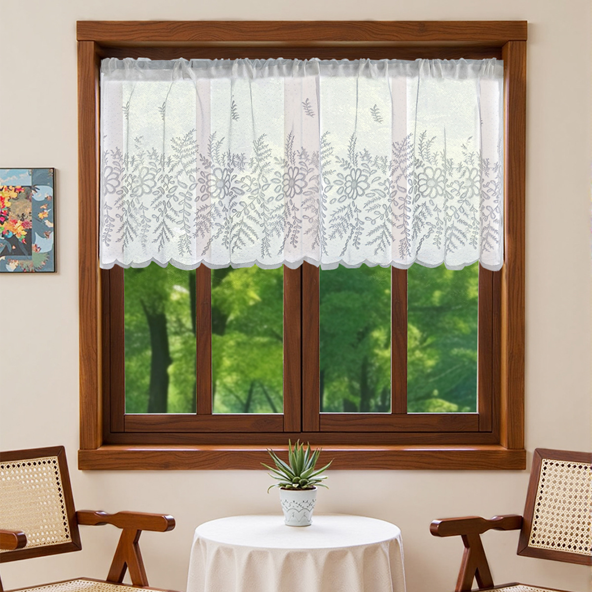 Nuevo estilo transfronterizo de color sólido tejido por urdimbre de encaje cortina corta cortina pequeña sala de estudio de cocina pantalla de ventana semisombreada