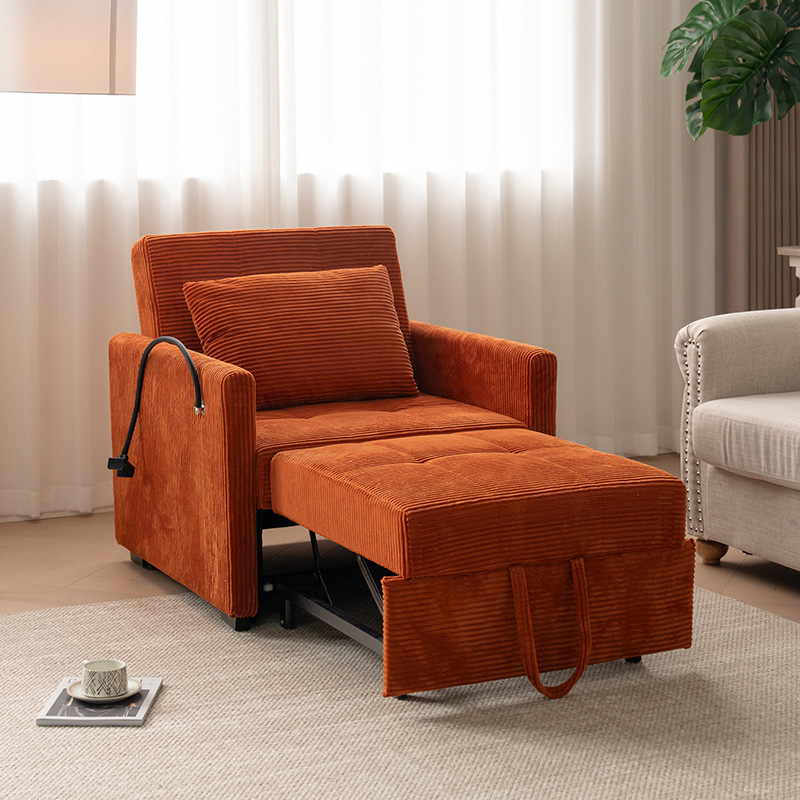 Cross-Border Exclusive Supply of Folding Sofa Bed, Dual-Purpose, Multifunctional, Single/Double Person, Extendable Footrest Sofa Recliner for Small Apartments