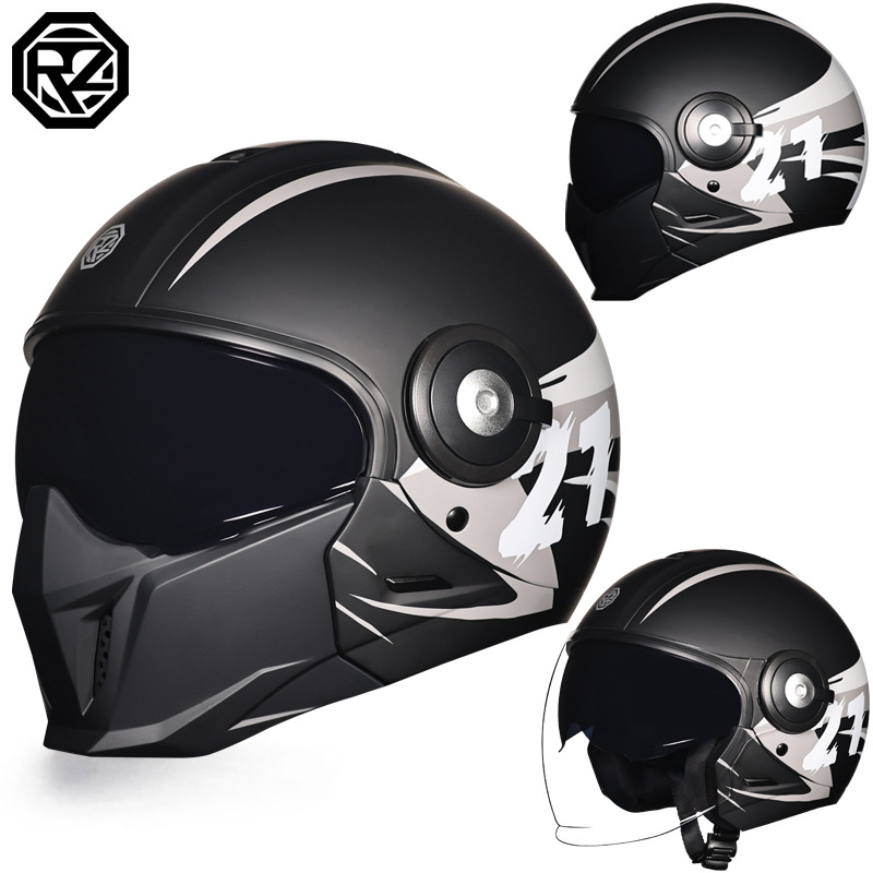 Orz casco retro motocicleta hombres y mujeres invierno motocicleta Harley casco completo certificado 3C cuatro estaciones doble lente