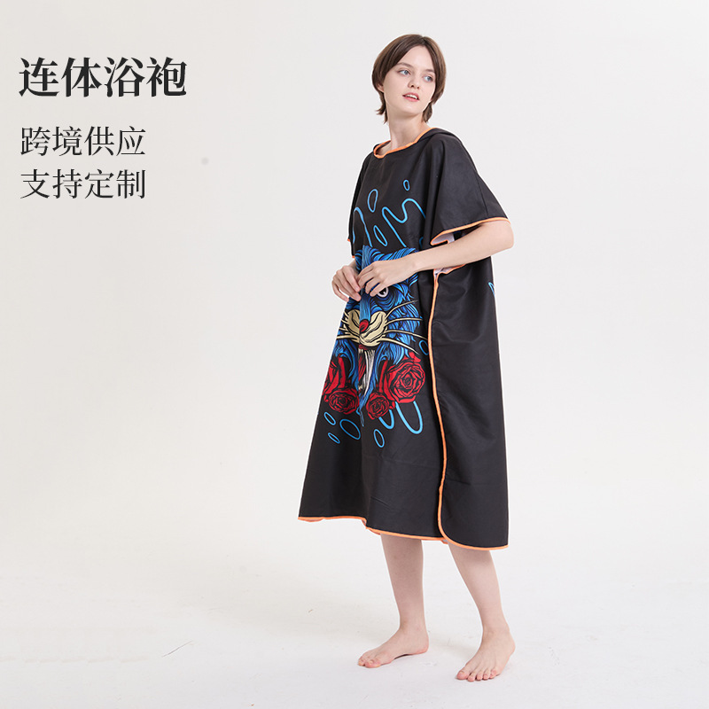Swimming Bath Towel Women's Water-Absorbent Quick-Drying Hooded Cape Portable Towel Microfiber Outdoor Seaside Beach Towel
